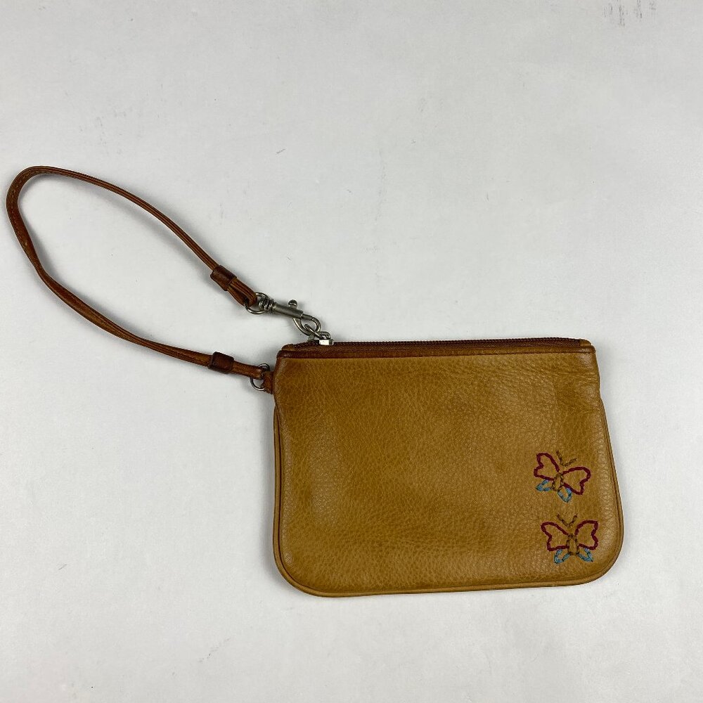 Fossil Vintage Y2K Leather Embroidered Butterfly Wristlet Wallet
